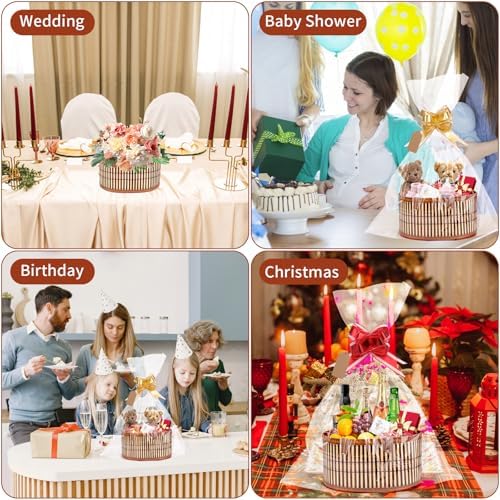 Dreamtop 3 Set Baskets for Gifts Empty, Woven Bamboo Gift Basket Empty Large with Handles, Sturdy Gift Basket Kit Empty to Fill for Christmas Birthday Baby Shower Wedding Gift (Brown)