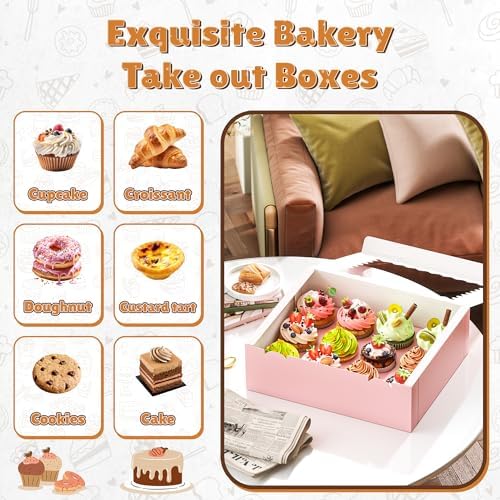 RYDDOY 12 Pack Pink Cupcake Boxes, Hold 12 Count Cupcake, Cupcake Carriers