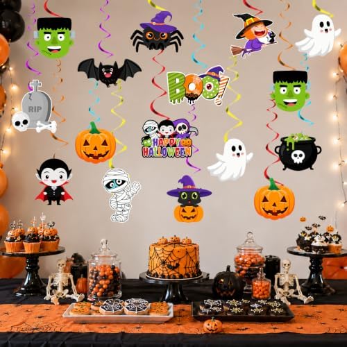 Halloween Hanging Decorations-26 Pack Halloween Hanging Swirls Ghost Pumpkin Bat Batty Twisting Hanging Decor for Classroom Hanging Ghost Pumpkin Ceiling Decor Indoor