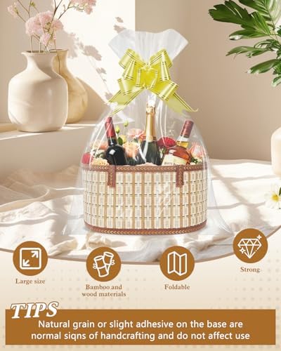 Erlsig 3 Set Baskets for Gifts Empty, Woven Bamboo Gift Basket Kit