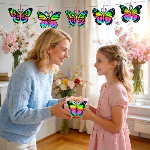 JULMELON 36 PCS Butterfly Scratch Cards, Rainbow Scratch Paper
