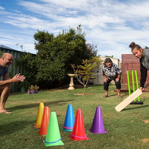 Leyndo 52 Pcs Ring Toss Game Set 12 Plastic Training Cones 40 Toss Rings for Carnival Party Backyard Indoor Outdoor Games