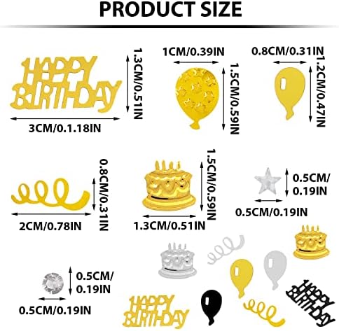 3000 Pieces Happy Birthday Confetti Glitter Confetti Birthday Cake Confetti Table Scatter Confetti Black Gold and Silver Party Decorations Supplies for Birthday Party, Baby Shower