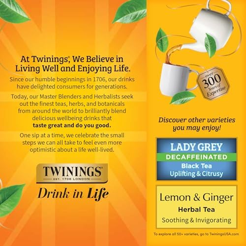 Twinings Decaffeinated Earl Grey Black Tea Individually Wrapped Bags, 100 Count (Pack of 1), Flavoured with Citrus and Bergamot, Enjoy Hot or Iced, 100 Teabags
