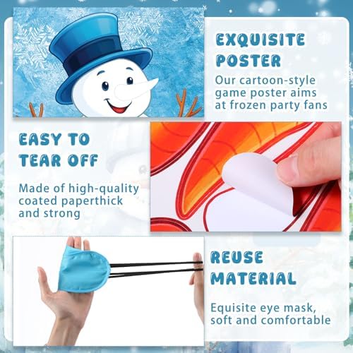 Faccito Pin The Nose on The Snowman Game, 24 Stickers 1 Blindfold