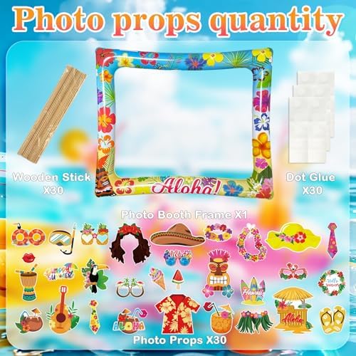 Hawaiian Photo Booth Props & Inflatable Frame, 31Pcs
