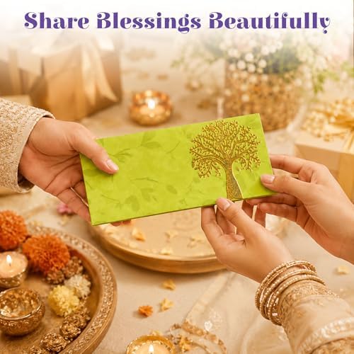 LoveNspire Money Envelopes (7.5 x 3.5 Inch) Elegant Tree of Life Pattern Shagun Lifafa for Indian Wedding, Birthday | Cash Gift Holder & Home Savings Organizer Pack of 25