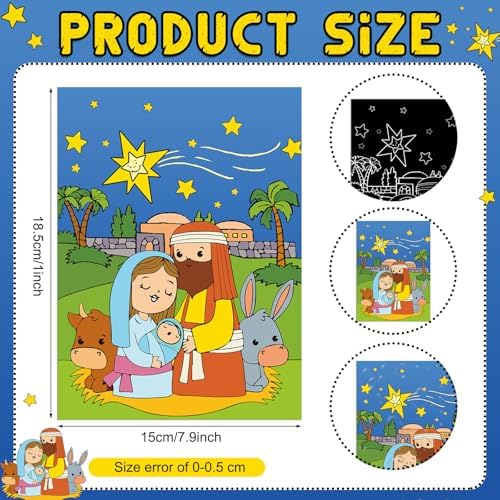 Marspark 24 Pcs Christmas Scratch Paper Nativity Art Crafts Bulk
