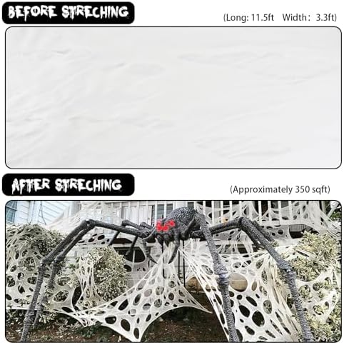 Runleo 2 Pack Giant Spider Webs Halloween Decorations Outdoor Beef Netting
