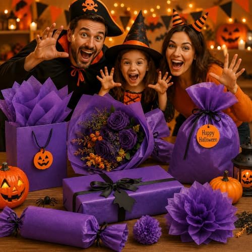 Purple Tissue Paper - 100 Sheets Gift Wrapping Paper for Halloween Decor