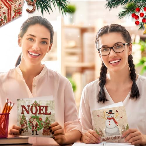 Saillong 12 Pack Vintage Christmas Diamond Painting Greeting Card Kits DIY Red Retro Christmas Diamond Art Cards with Envelopes Xmas 5D Rhinestones Painting kit for Adults DIY Craft Family Xmas Gifts