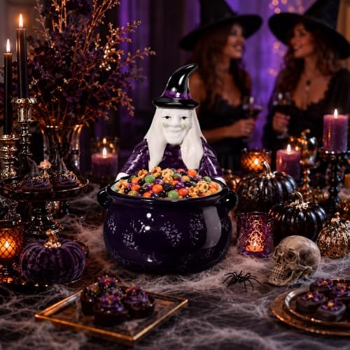 Reallnaive Halloween Candy Bowl Witch Cauldron Pot Ceramic Candy Dish