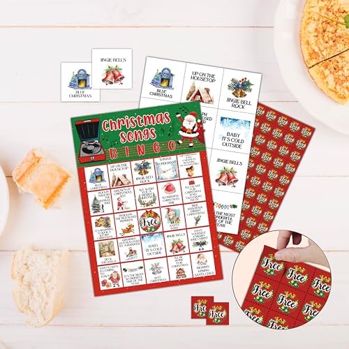 Christmas Songs Bingo Game Cards, Xmas Party Games, Christmas Party Game Decor, Winter Holiday Games, Bingo Sets for Adults Large Group, Winter Theme Party Activity Supplies -A19