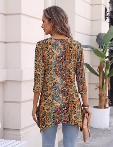 Zeagoo Womens Tops 3/4 Sleeve Loose Fit Dressy Tunics Plus Size Boho Shirts