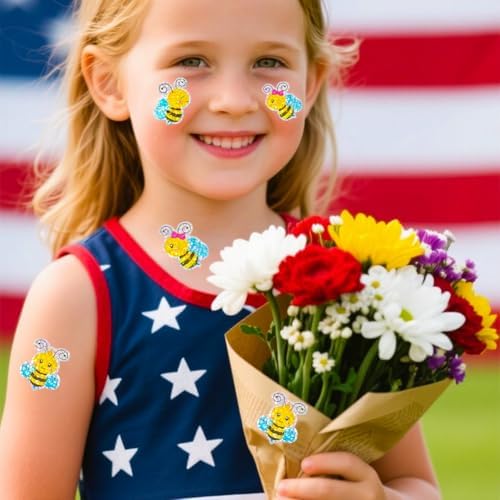 500Pcs Summer Bee Stickers Roll 1.5in Large Glitter Bumble Bee Seal Stickers 5 Designs Cartoon Animal Waterproof Classroom Reward Decals for Spring Bottle Scrapbook Journal Decor