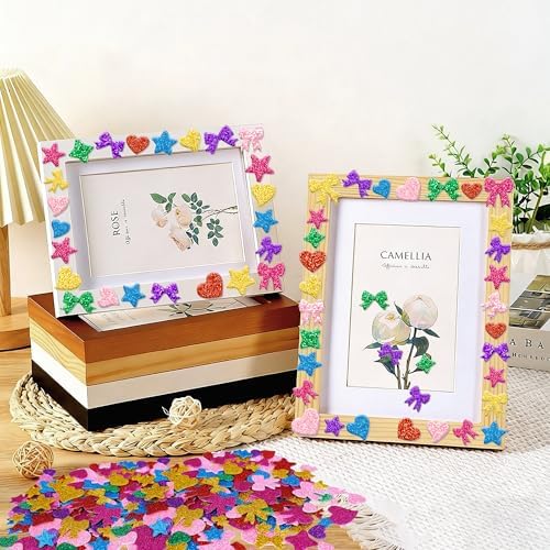 Foam Stickers, 875 PCS Glitter Foam Heart Star Bow Shapes Stickers,7 Colors