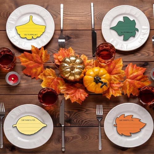 Engrowtic 90 Pcs Thankful for Leaves Cards for Thanksgiving I Am Thankful for Paper Cutouts Accents Table Place Cards for Fall Party Decorations Supplies (Novel)