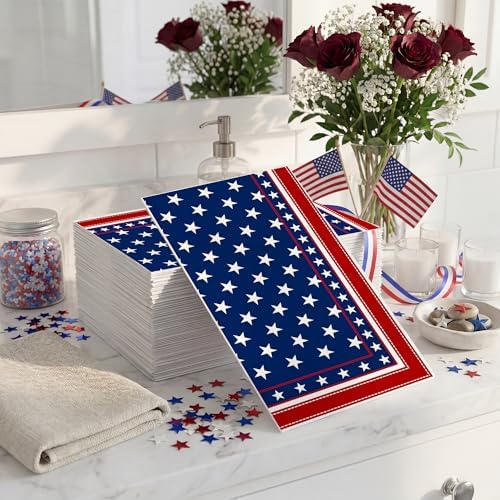 250th Anniversary 4th of July Disposable Paper Napkins, 200 Pcs US Flag Patriotic Red White Blue 2-Ply Luncheon Napkins for America 250th Independence Day Memorial Day Patriotic Party Supplies