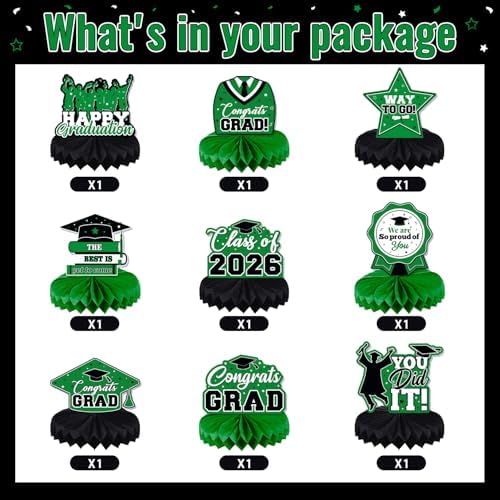 Graduation Decorations Class of 2026, Centerpieces for Tables, Congrats Grad Honeycomb Table Toppers, Graduation Party Supplies, Green