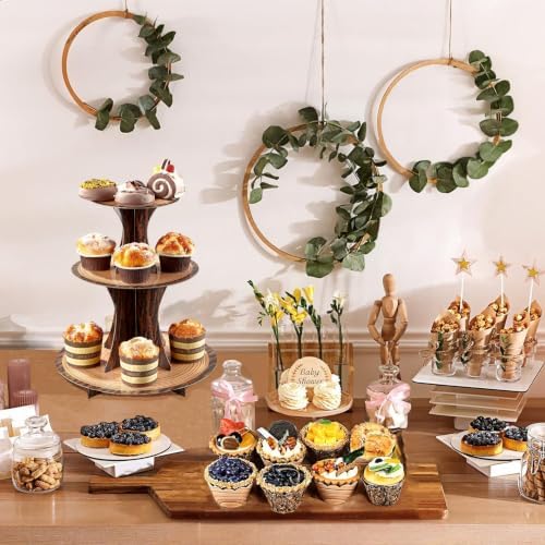 Rustic Woodland Cupcake Stand Set, 2 Pack 3-Tier Dessert Tower for Safari Birthday, Baby Shower, Camping & Woodland Party Decor