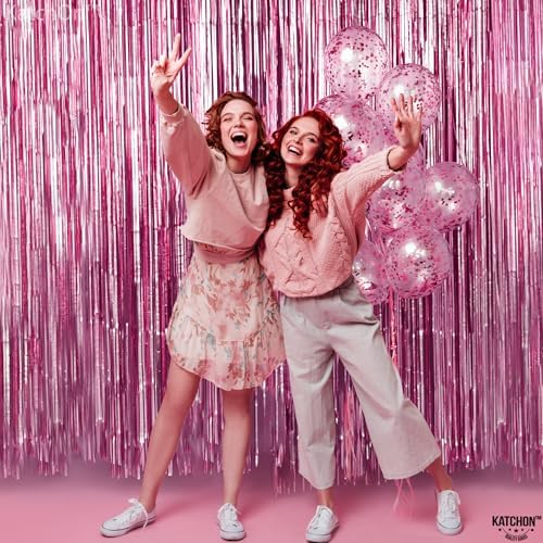 KatchOn, Pink Streamers for Pink Party Decorations - 3.2x8 Feet 2Pcs