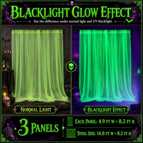 Mega-L Halloween Decorations, 3 Pack Halloween Tulle Backdrop Curtains