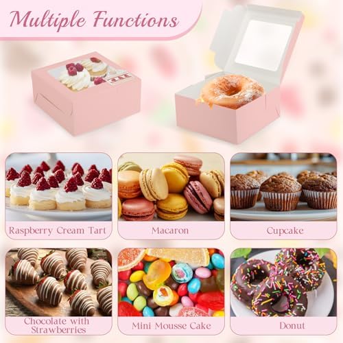 OAMCEG Cupcake Boxes with Window, 6x6x3 Inches Cookie Boxes,30 Pack,Pink