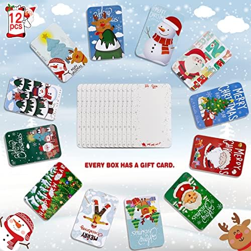 MGparty 12 PCS Christmas Gift Card Tin Boxes For Christmas Greeting Cards, Christmas Metal Tin Small Gift Boxes With Lids For Xmas Stocking Stuffers Party Favors,Christmas Holiday Gift Box Set