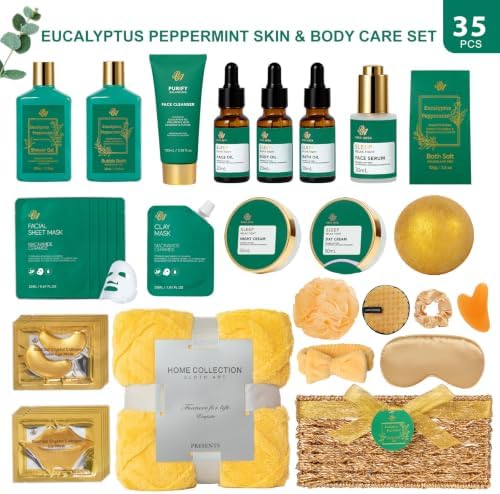 Gifts for Women & Men, 35Pcs Eucalyptus Home Spa Gift Basket, Get Well Soon
