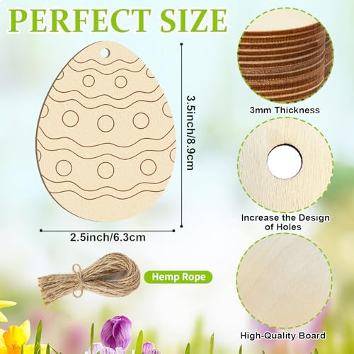 80PCS Wooden Easter Ornaments to Paint, 10 Styles DIY Blank Unfinished Wood Cutouts Ornament for Crafts Hanging Decorations, Egg Rabbit Bunny Butterfly Flower Happy Easter