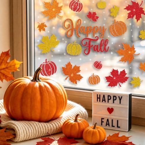 Glitter Fall Window Clings Autumn Thanksgiving Window Stickers Decals Decor