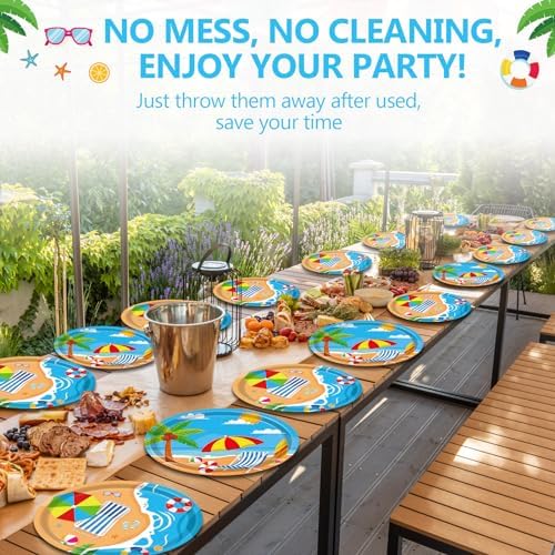 Qyeahkj 50 PCS Beach Oval Paper Plates Large 11” Disposable Pool Party Decorations Summer Platters Tableware Supplies Favor for Summer Hawaiian Luau Party Tableware Set