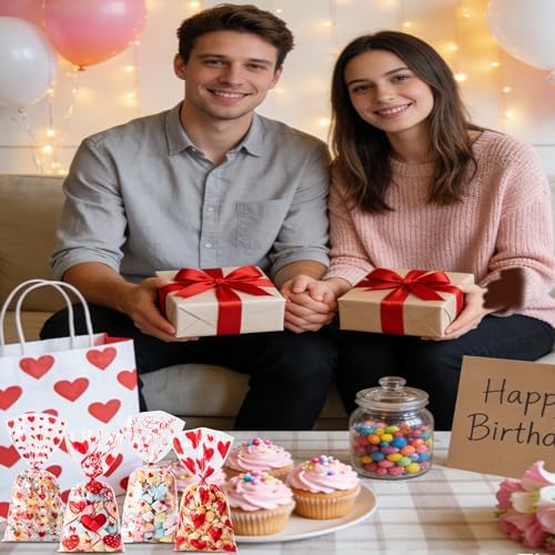 Valentines Cellophane Bags 120pcs Valentines Candy Bags with 140pcs Twists