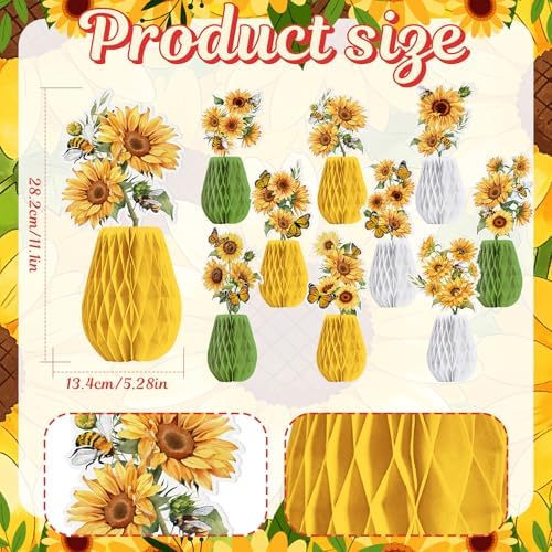 AmazingSpark 9 Pcs Sunflower Honeycomb Table Decorations Summer Centerpieces for Table Baby Shower Birthday Party Decor Yellow Honeycomb Centerpieces for Home Office