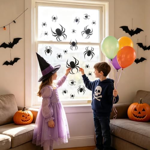 24 PCS Spider Wall Halloween Decorations, Realistic 3D Scary Spiders Wall Stickers for Home, DIY PVC Window Stickers Halloween Party Supplies Indoor