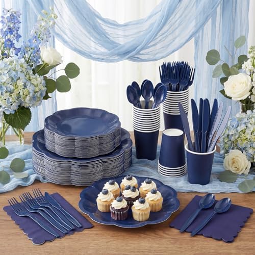 350 Pcs Navy Blue Plates and Napkins Blue Party Supplies Serve 50 Guest
