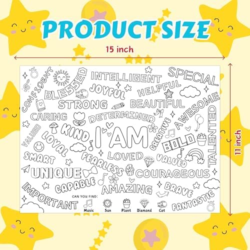 45pcs Positive Affirmations Disposable Coloring Placemats Motivational Crafts for Kids Classroom Mindfulness Activity Coloring Poster Empowering Party Supplies Paper Table Mats