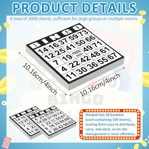 Harloon 1000 Sheets Disposable Bingo Game Cards, Black
