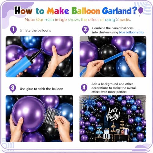 Black Purple Blue Balloon Arch Garland Kit Metallic Latex Foil Balloons