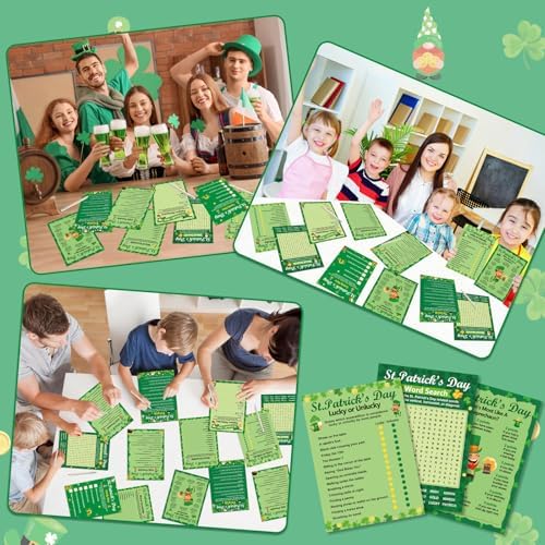231 Pcs St. Patrick's Day Party Games Cards Lucky Shamrock Leprechaun Trivia Word Search Scramble Maze Games St. Patrick's Day Party Gifts Supplies for Adults Kids Irish Classroom Activities Birthday