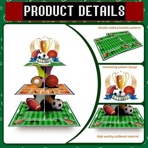 3 Tier Sports Cupcake Stand for Birthday Party Decorations