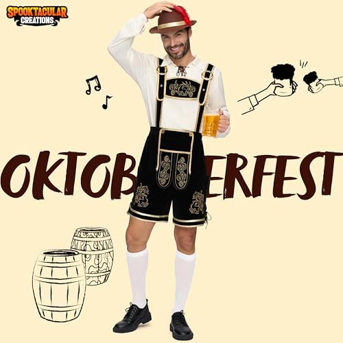 Spooktacular Creations Lederhosen Men Oktoberfest Outfit Costume, Halloween German Bavarian Costume for Adults Beer Festival