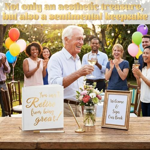 Retirement Guest Book with 2 Markers 8.7'' Square, White, Cute