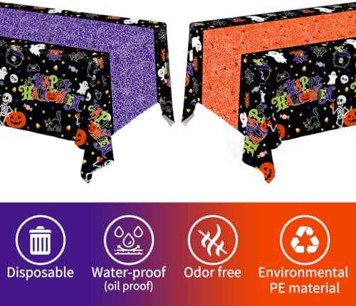 2 Pack Halloween Tablecloth, 54 x 108 Inch Disposable Plastic Table Cover, Halloween Party Supplies for Halloween Decor
