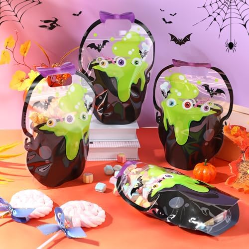 Fuutreo 25 Pcs Halloween Treat Bags with Handles, Cauldron Plastic
