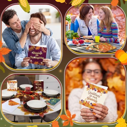 Saillong 12 Pack Fall Thanks Diamond Painting Greeting Card Kits DIY Thanksgiving Diamond Art Cards with Envelope Maple Leaves 5D Rhinestones Paint Card for Adults DIY Crafts Family Friend Autumn Gift
