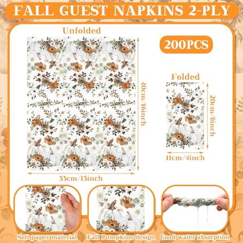 Seajan 200 Pcs Fall Disposable Hand Towels for Bathroom Paper Guest Napkins