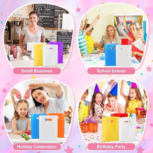 VieFantaisie 50 PCS White Party Favor Bags, 8" x 11" Goodie Bags for Candy Treat Craft Easter Egg, Plastic Gift Bag with Die Cut Handles for Birthday Party, School Events & Small Business, Wedding