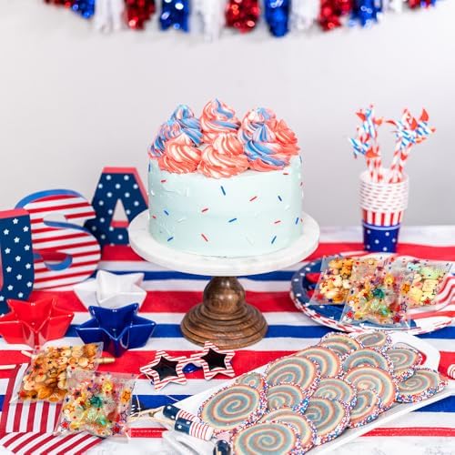 Red White Blue Star Patriotic Candy Bags, 100 PCS American Independence Day 4th of July Self Sealing Plastic Ziplock Cellophane Treat Goodie Gifts Snack Cookie Bags Party Favors Supplies Pouch Baggies