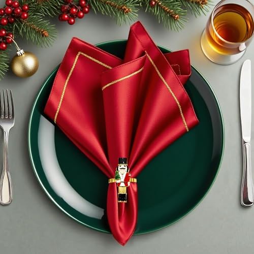 Christmas Nutcracker Napkin Rings Set of 6 for Xmas Thanksgiving New Year Party Wedding Banquet Decor,Gold Walnut Soldier Napkin Holders for Baby Shower Birthday Home Dinner Table Setting